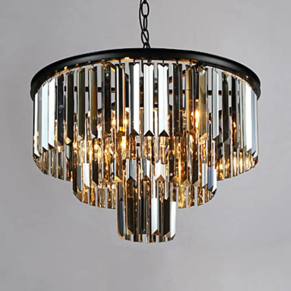 Modern LED Tiered Crystal Chandelier for Bedroom - Amber/Smoke Gray - 19.5"/23.5" Wide