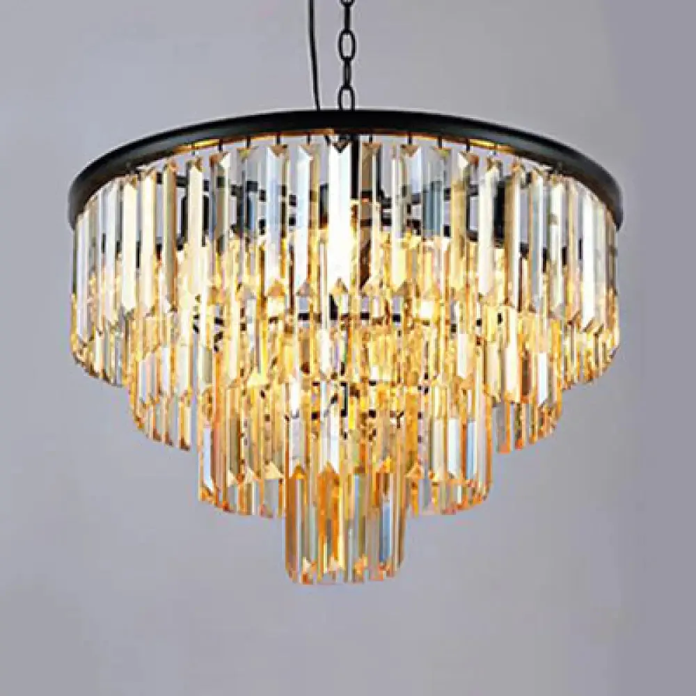 Modern LED Tiered Crystal Chandelier for Bedroom - Amber/Smoke Gray - 19.5"/23.5" Wide