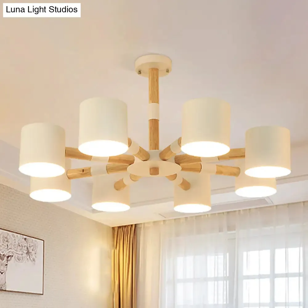 Modern Metal and Wood Cylinder Hanging Lamp for Living Room