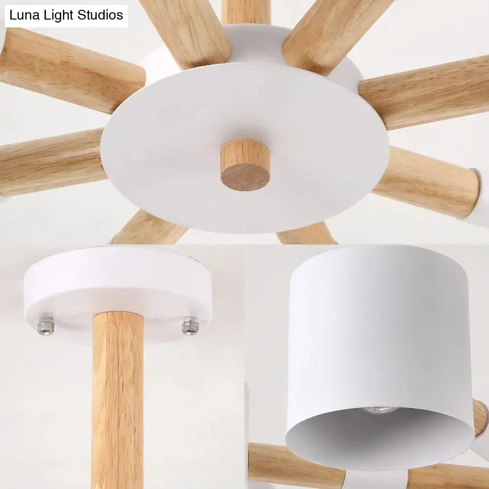 Modern Metal and Wood Cylinder Hanging Lamp for Living Room