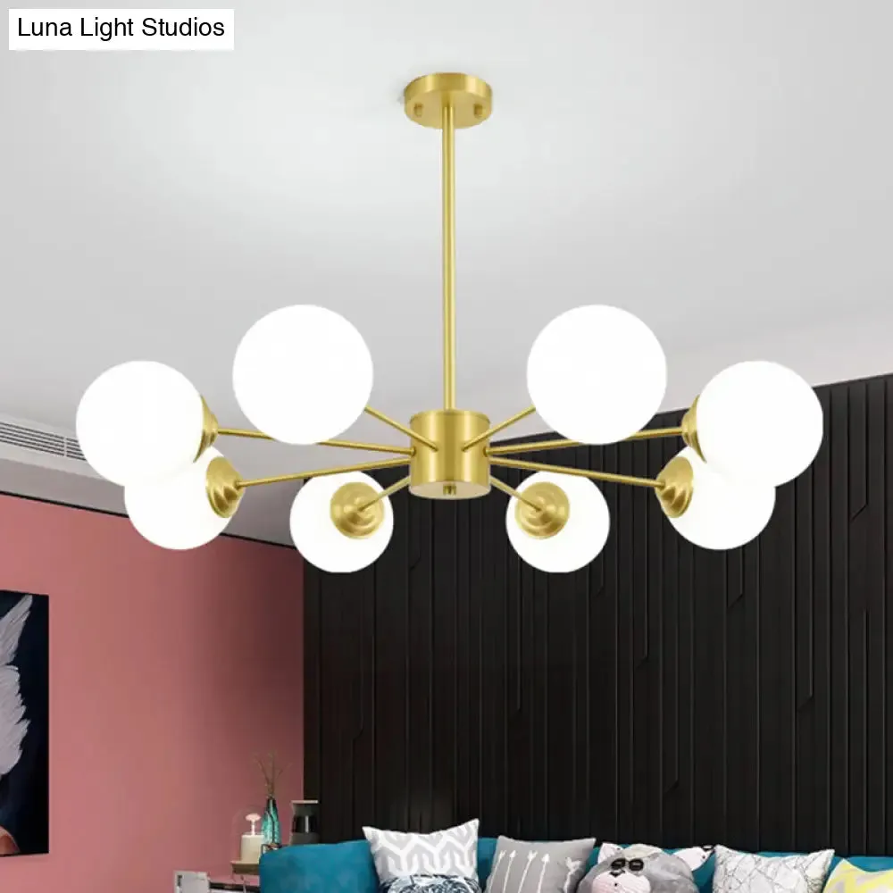 Modern Metal Hanging Chandelier with Opal Glass Shade - Gold Ceiling Light for Living Room