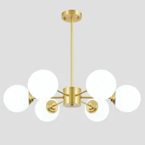 Modern Metal Hanging Chandelier with Opal Glass Shade - Gold Ceiling Light for Living Room