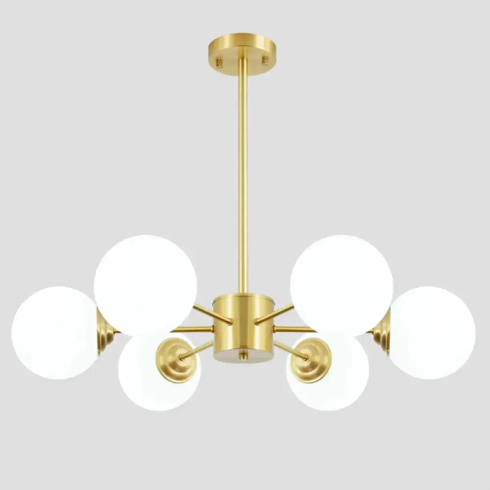 Modern Metal Hanging Chandelier with Opal Glass Shade - Gold Ceiling Light for Living Room