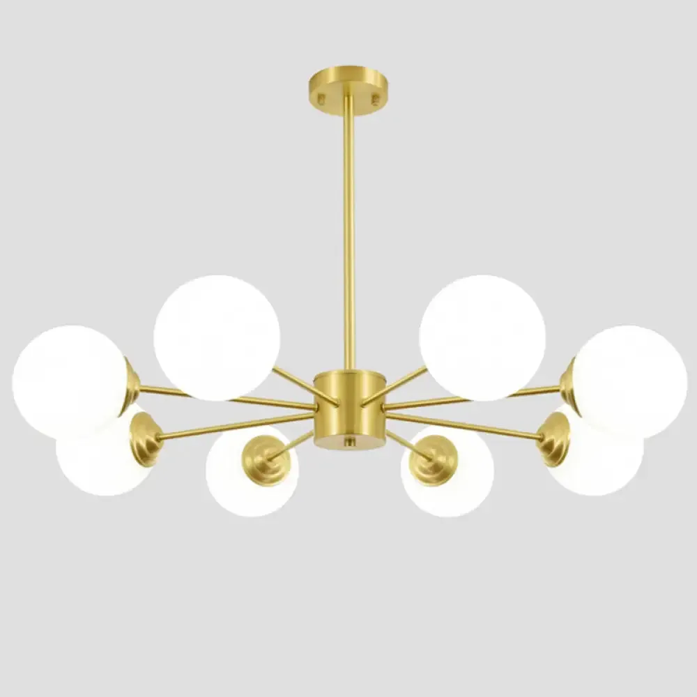 Modern Metal Hanging Chandelier with Opal Glass Shade - Gold Ceiling Light for Living Room