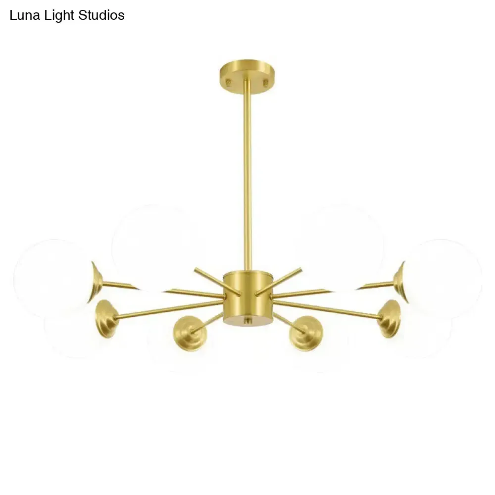 Modern Metal Hanging Chandelier with Opal Glass Shade - Gold Ceiling Light for Living Room