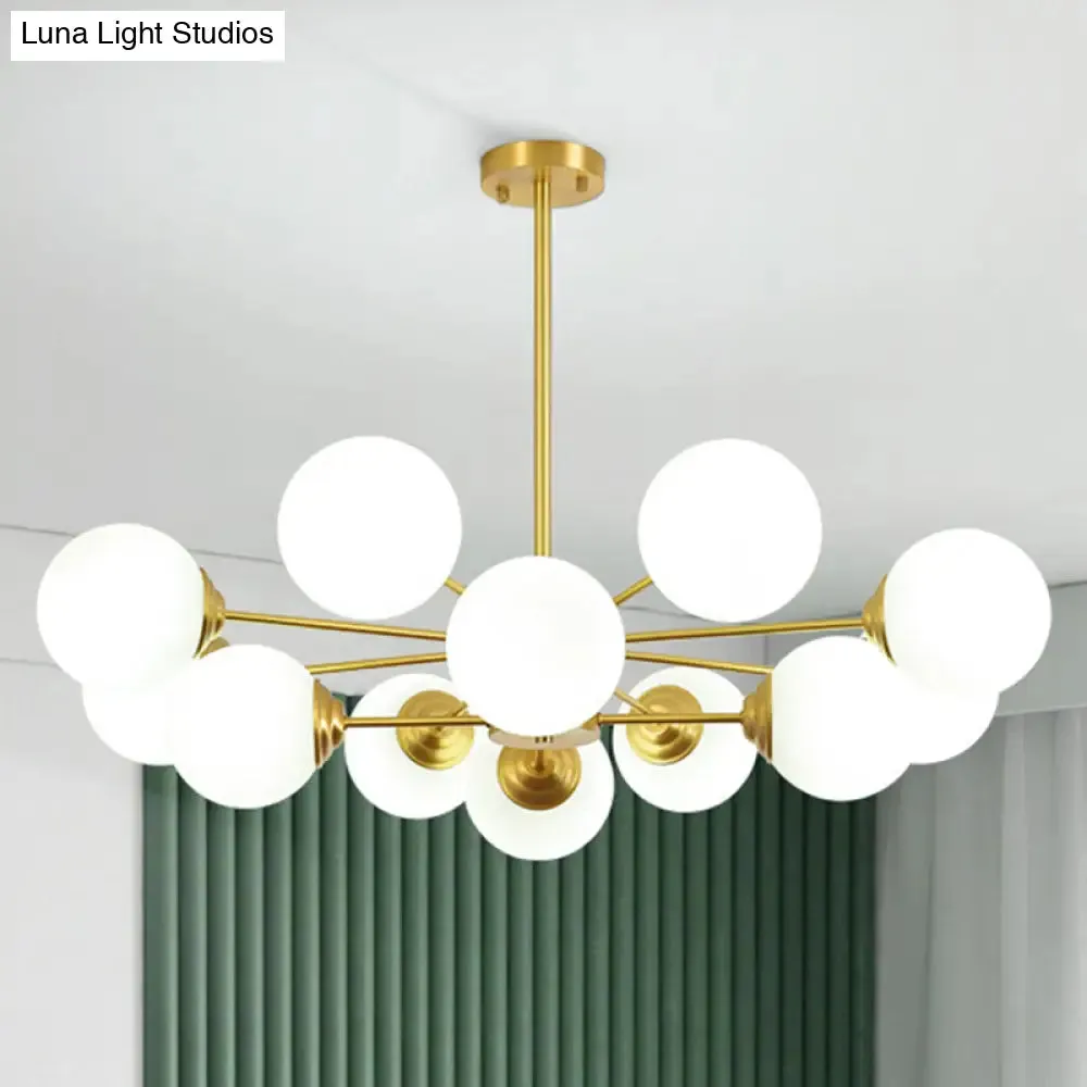 Modern Metal Hanging Chandelier with Opal Glass Shade - Gold Ceiling Light for Living Room