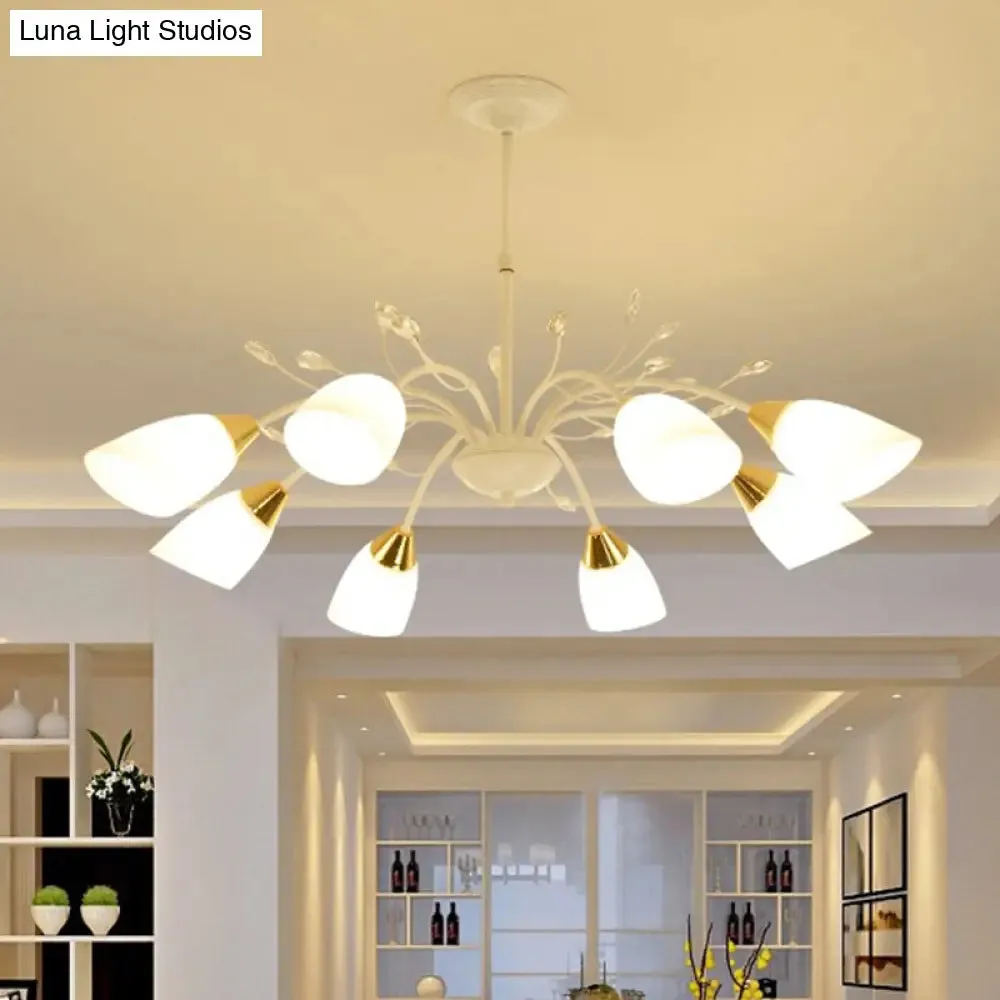 Modern Opal Glass Floral Chandelier with 8 Hanging Ceiling Lights in White