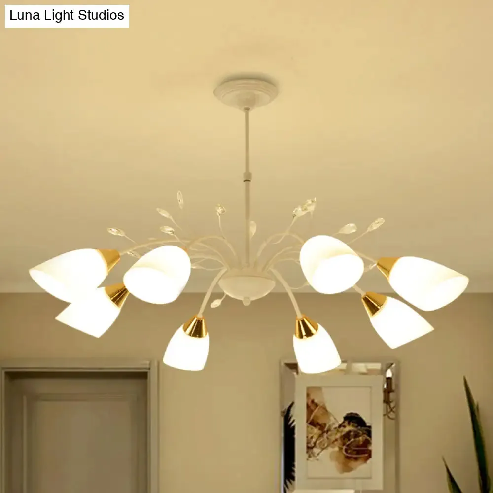 Modern Opal Glass Floral Chandelier with 8 Hanging Ceiling Lights in White