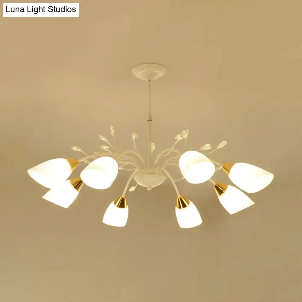 Modern Opal Glass Floral Chandelier with 8 Hanging Ceiling Lights in White