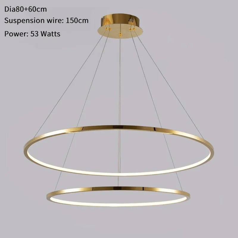 Modern Ring Led Chandelier For Staircase Luxury Living Room Gold Light Fixture Long Villa Hall Lobby