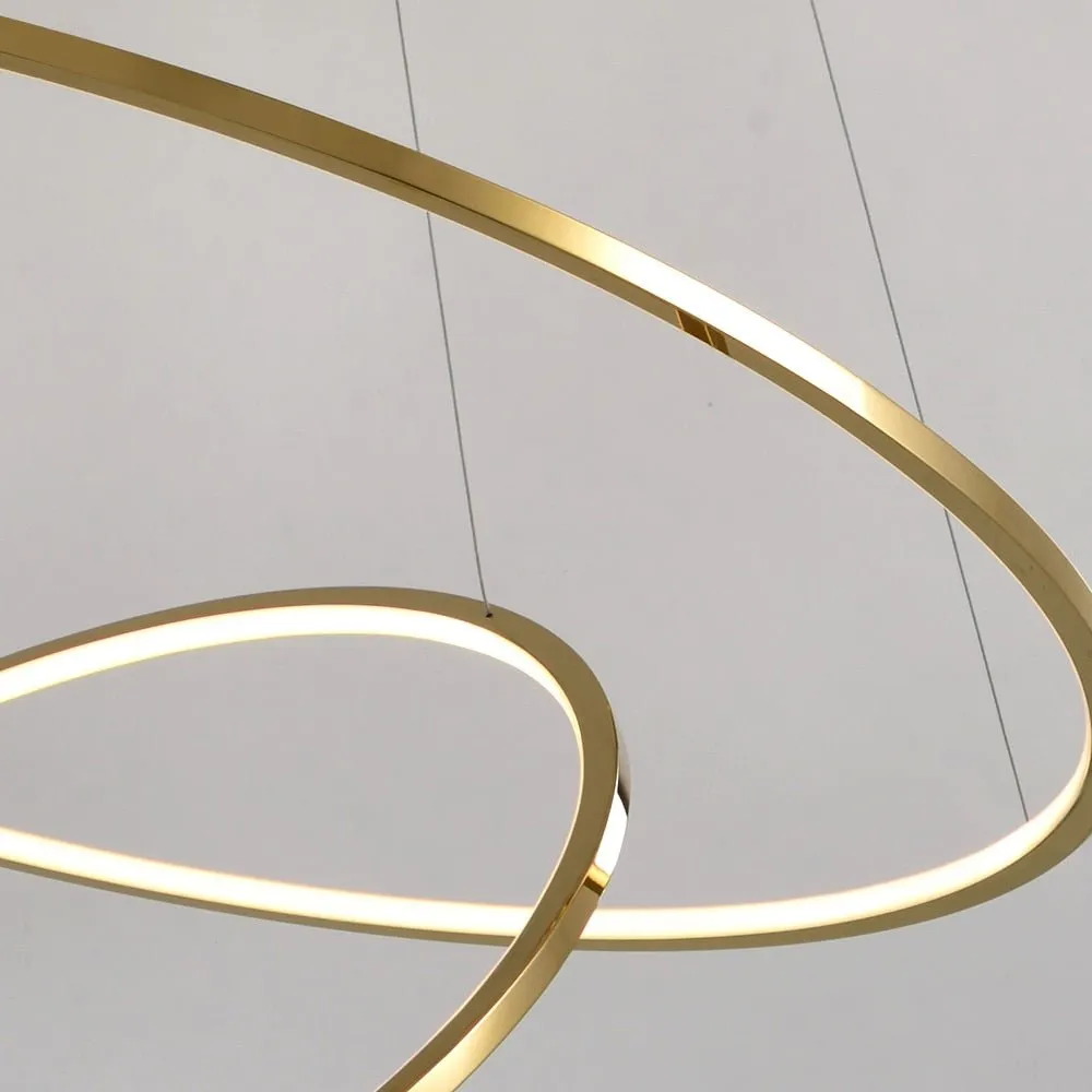 Modern Ring Led Chandelier For Staircase Luxury Living Room Gold Light Fixture Long Villa Hall Lobby