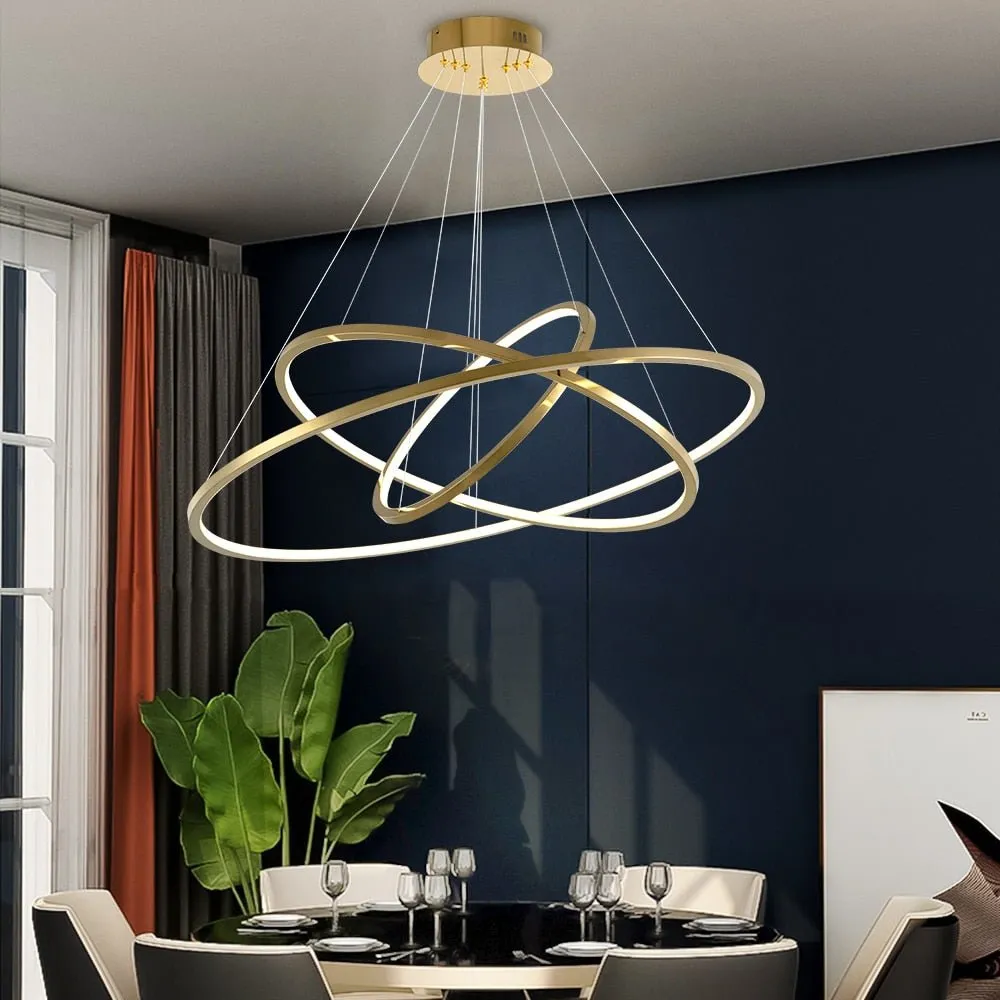 Modern Ring Led Chandelier For Staircase Luxury Living Room Gold Light Fixture Long Villa Hall Lobby