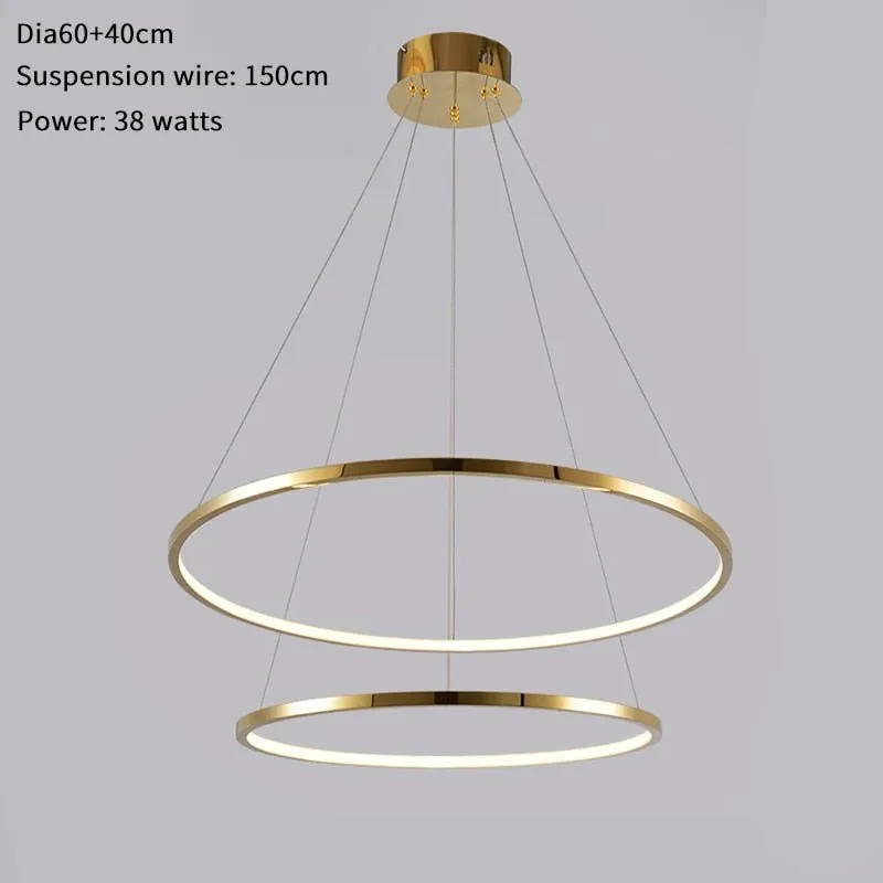 Modern Ring Led Chandelier For Staircase Luxury Living Room Gold Light Fixture Long Villa Hall Lobby