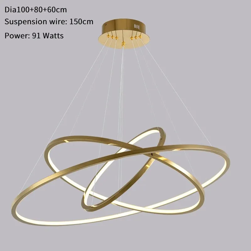 Modern Ring Led Chandelier For Staircase Luxury Living Room Gold Light Fixture Long Villa Hall Lobby