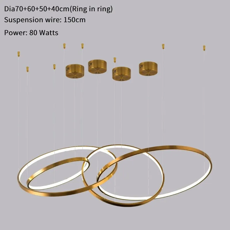 Modern Ring Led Chandelier For Staircase Luxury Living Room Gold Light Fixture Long Villa Hall Lobby