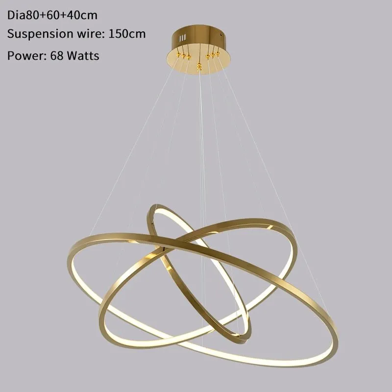 Modern Ring Led Chandelier For Staircase Luxury Living Room Gold Light Fixture Long Villa Hall Lobby