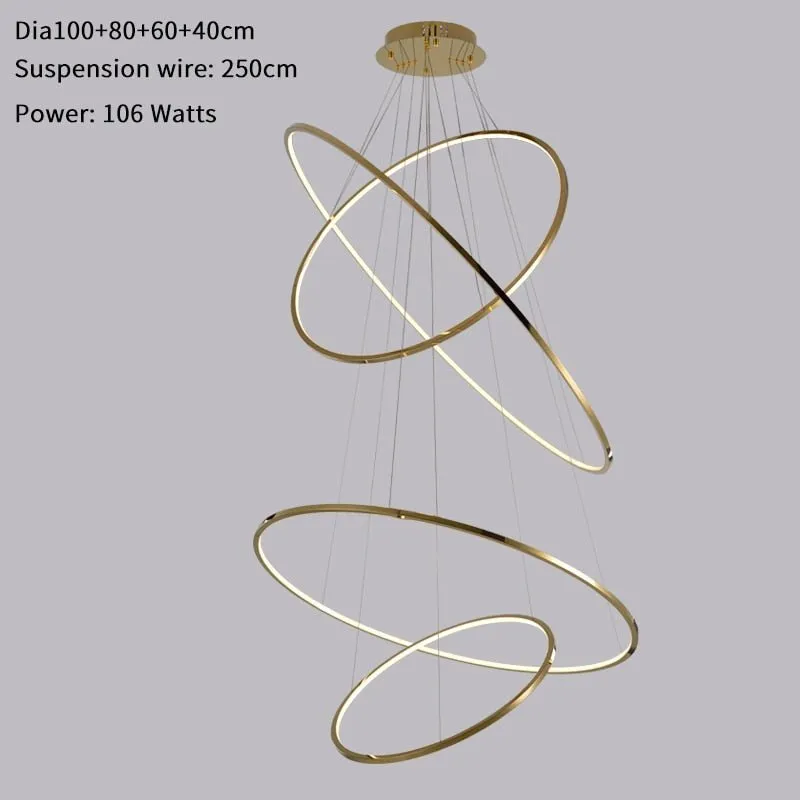 Modern Ring Led Chandelier For Staircase Luxury Living Room Gold Light Fixture Long Villa Hall Lobby