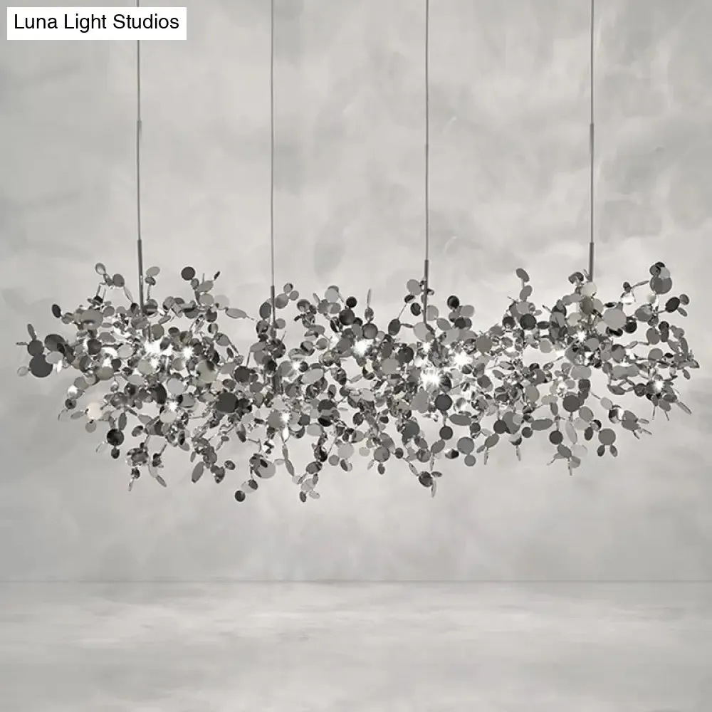 Modern Stainless Steel Leaf Pendant Light - Sequin Chandelier (3-Light) for Clothing Store