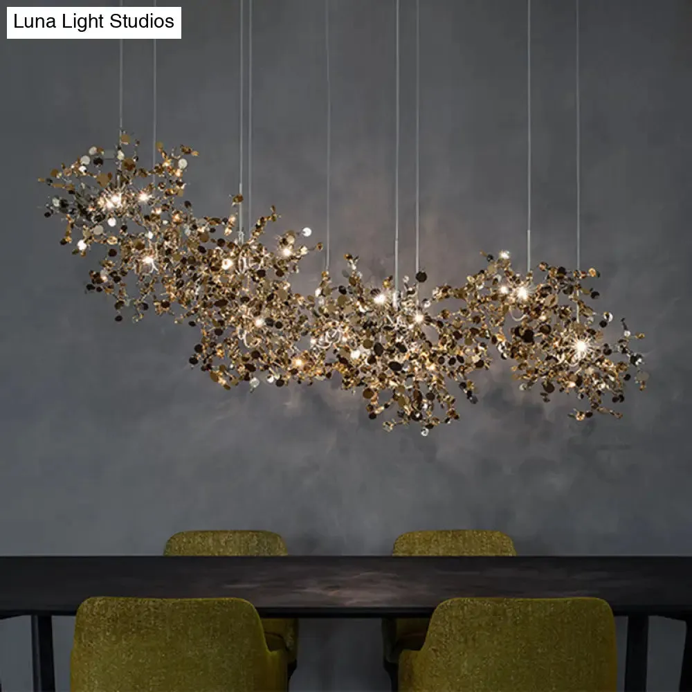 Modern Stainless Steel Leaf Pendant Light - Sequin Chandelier (3-Light) for Clothing Store