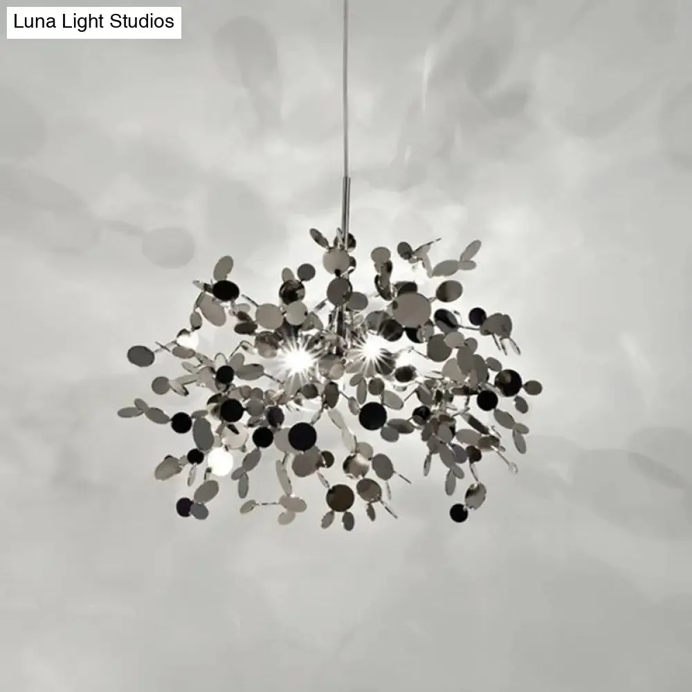 Modern Stainless Steel Leaf Pendant Light - Sequin Chandelier (3-Light) for Clothing Store