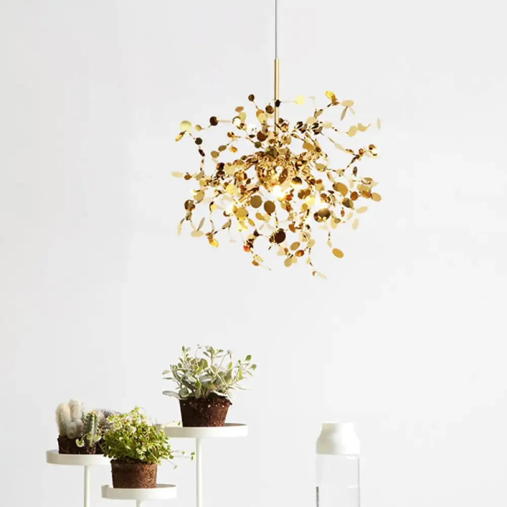 Modern Stainless Steel Leaf Pendant Light - Sequin Chandelier (3-Light) for Clothing Store