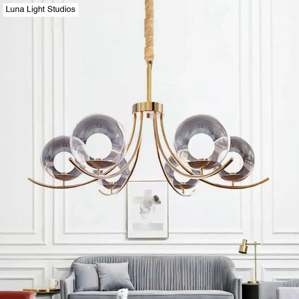 Modern Style Clear Glass Ball Chandelier - Golden Hanging Lamp with Curved Arm (6/8/10 Heads)