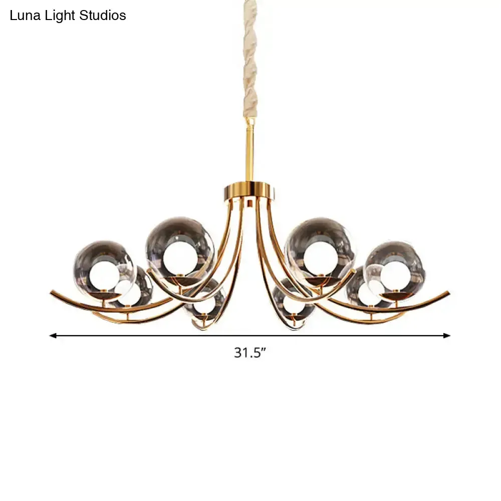 Modern Style Clear Glass Ball Chandelier - Golden Hanging Lamp with Curved Arm (6/8/10 Heads)