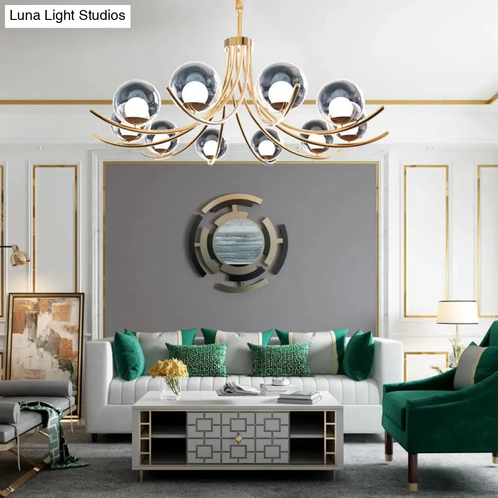 Modern Style Clear Glass Ball Chandelier - Golden Hanging Lamp with Curved Arm (6/8/10 Heads)