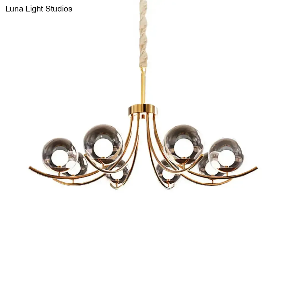 Modern Style Clear Glass Ball Chandelier - Golden Hanging Lamp with Curved Arm (6/8/10 Heads)