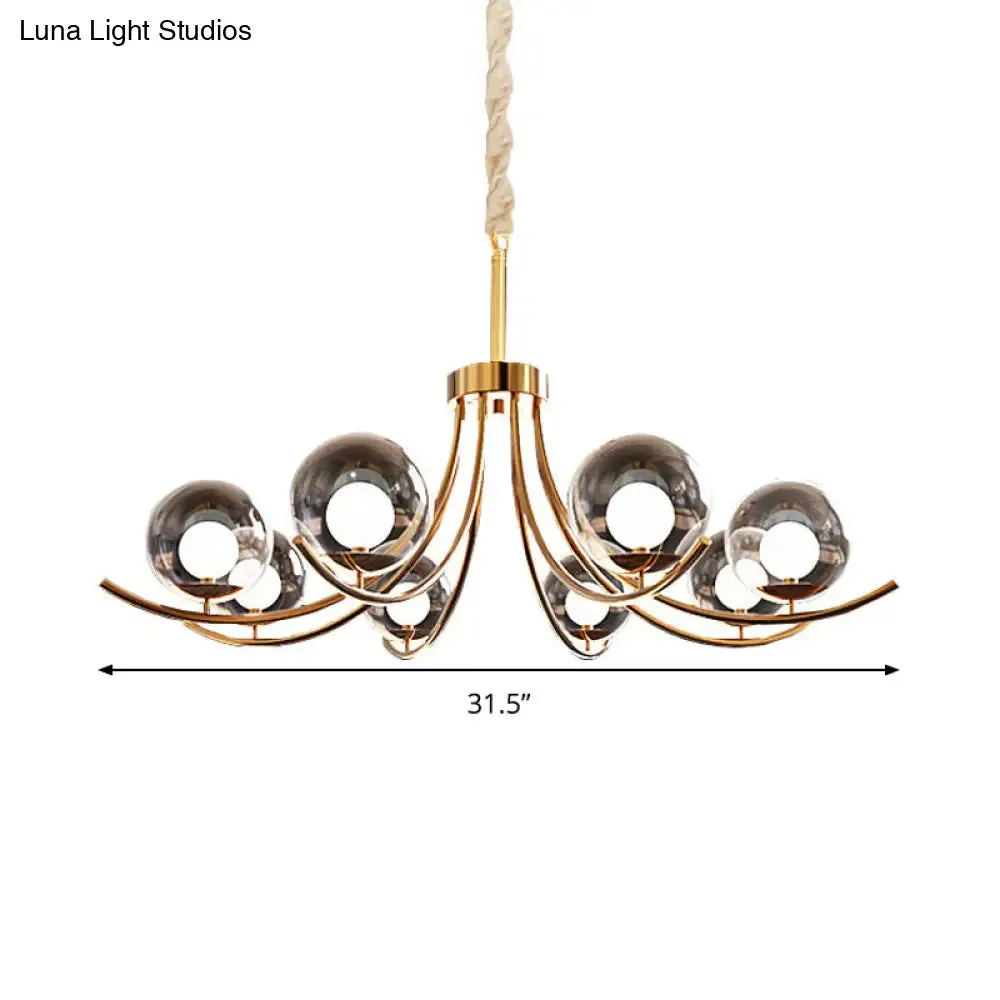 Modern Style Clear Glass Ball Chandelier - Golden Hanging Lamp with Curved Arm (6/8/10 Heads)