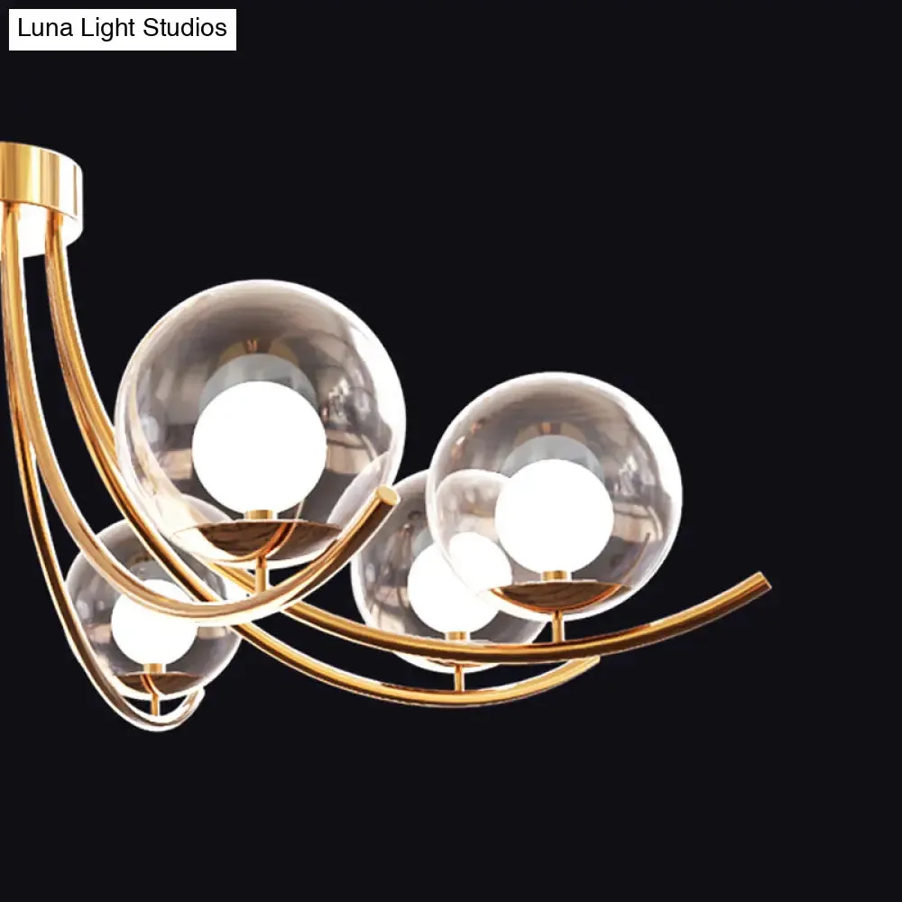 Modern Style Clear Glass Ball Chandelier - Golden Hanging Lamp with Curved Arm (6/8/10 Heads)