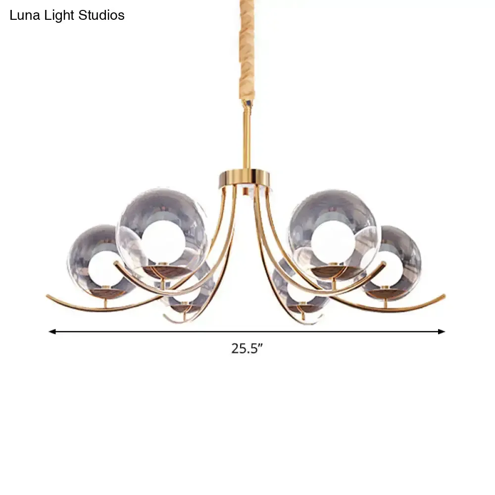 Modern Style Clear Glass Ball Chandelier - Golden Hanging Lamp with Curved Arm (6/8/10 Heads)