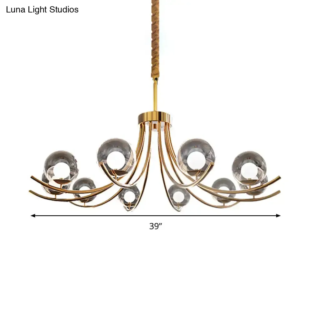 Modern Style Clear Glass Ball Chandelier - Golden Hanging Lamp with Curved Arm (6/8/10 Heads)