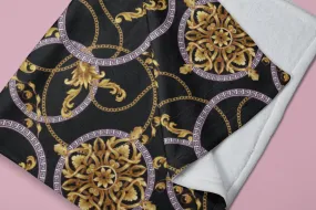 Modern Victorian Gold Chains & Circles Baroque Soft Fluffy Velvet Flannel Fleece Throw Blanket