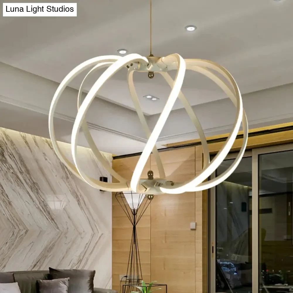 Modern White Drum Cage Chandelier - LED Acrylic Ceiling Pendant for Dining Table - White/Warm Light