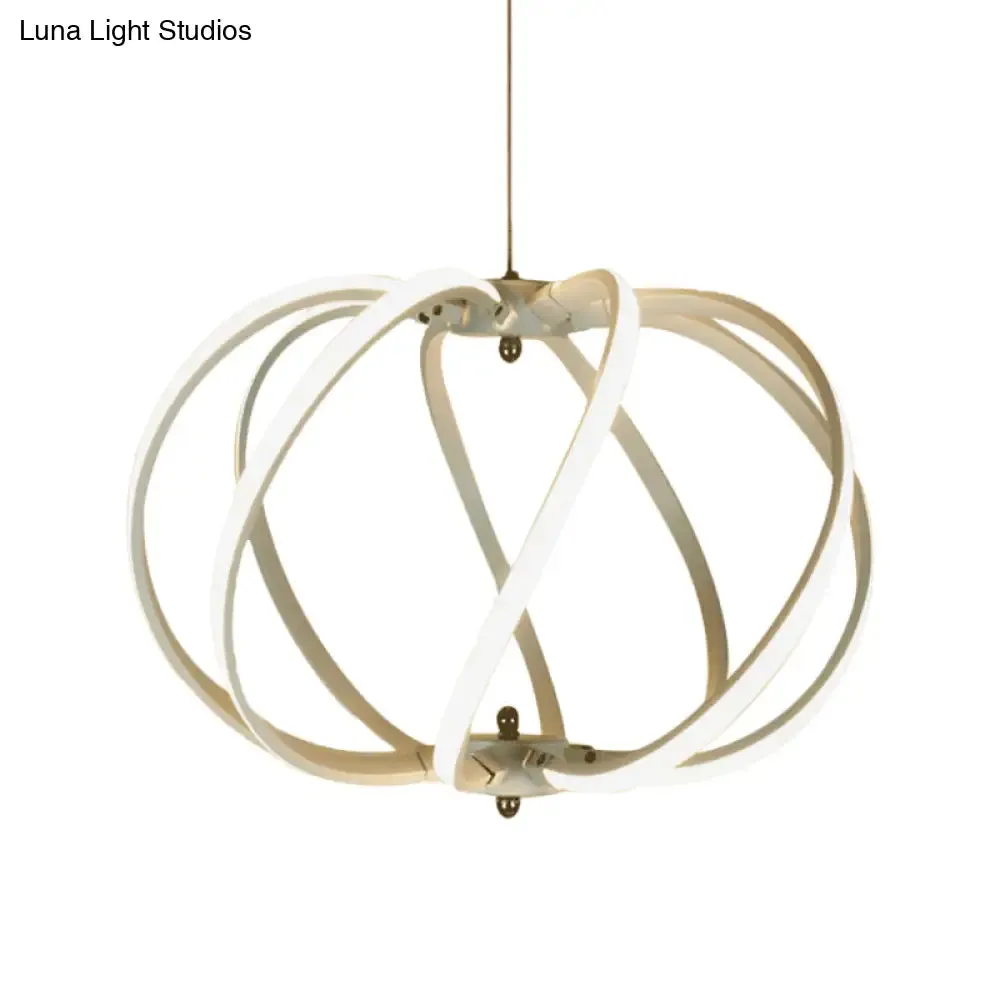 Modern White Drum Cage Chandelier - LED Acrylic Ceiling Pendant for Dining Table - White/Warm Light