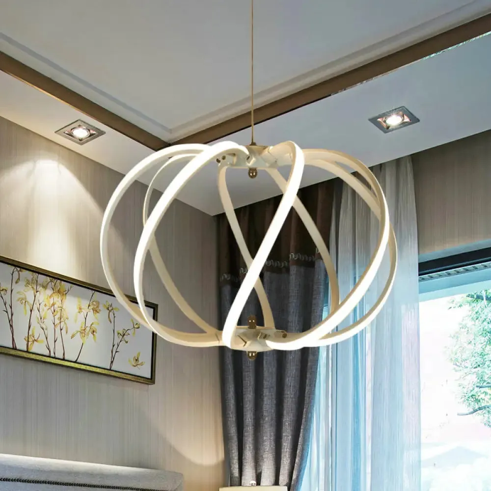 Modern White Drum Cage Chandelier - LED Acrylic Ceiling Pendant for Dining Table - White/Warm Light