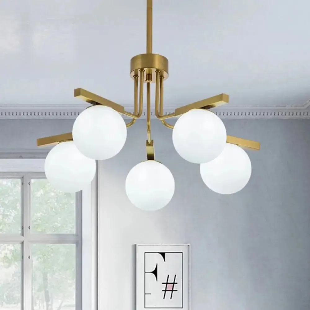 Modernist Ball White Glass Chandelier - 5/8 Lights LED - Gold Ceiling Lamp Fixture