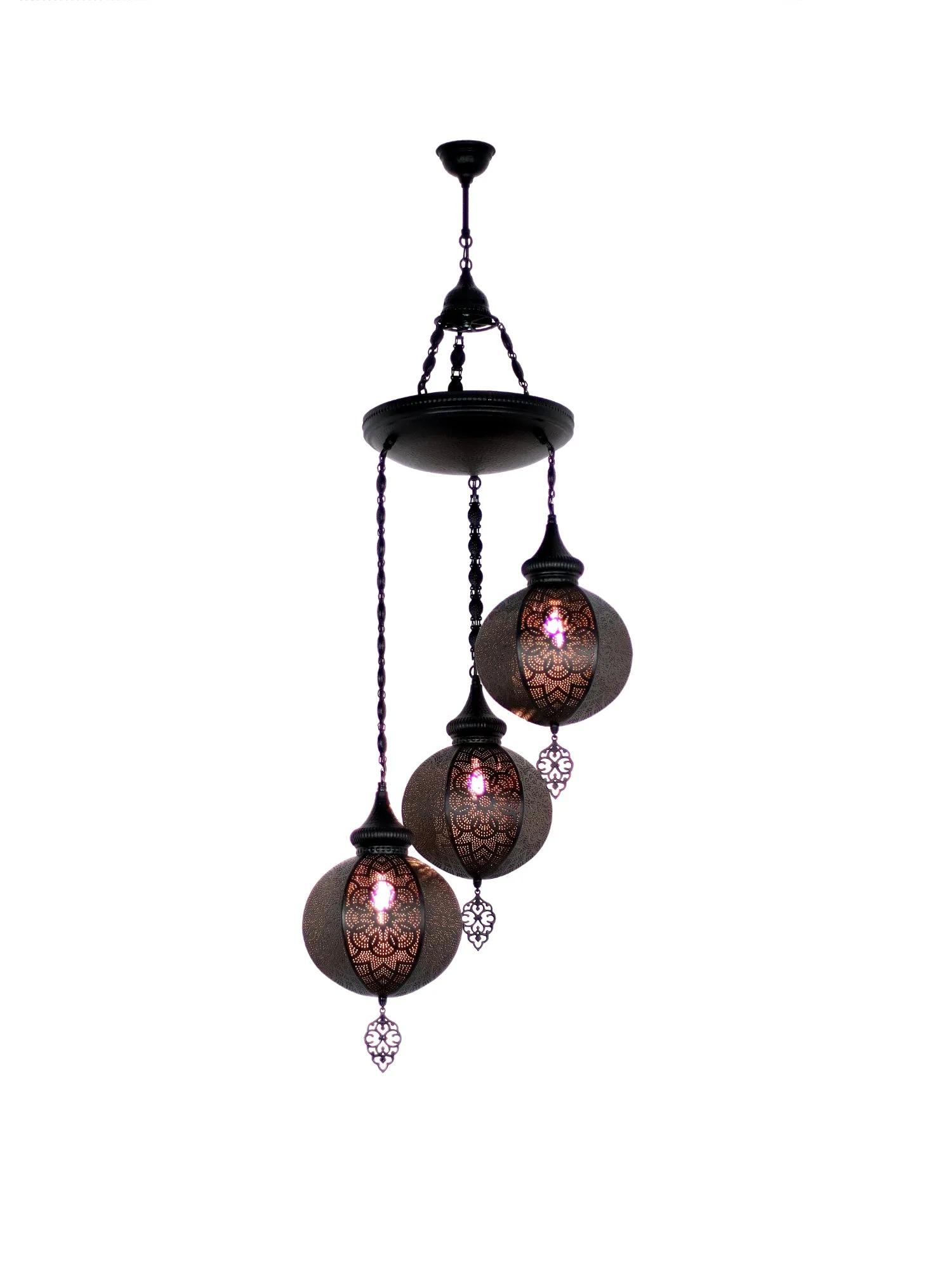 Moroccan Chandelier 3 Globe Black Color Ball Shape