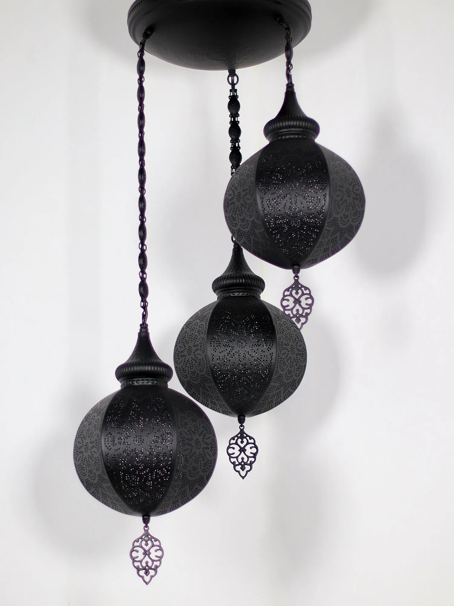 Moroccan Chandelier 3 Globe Black Color Ball Shape