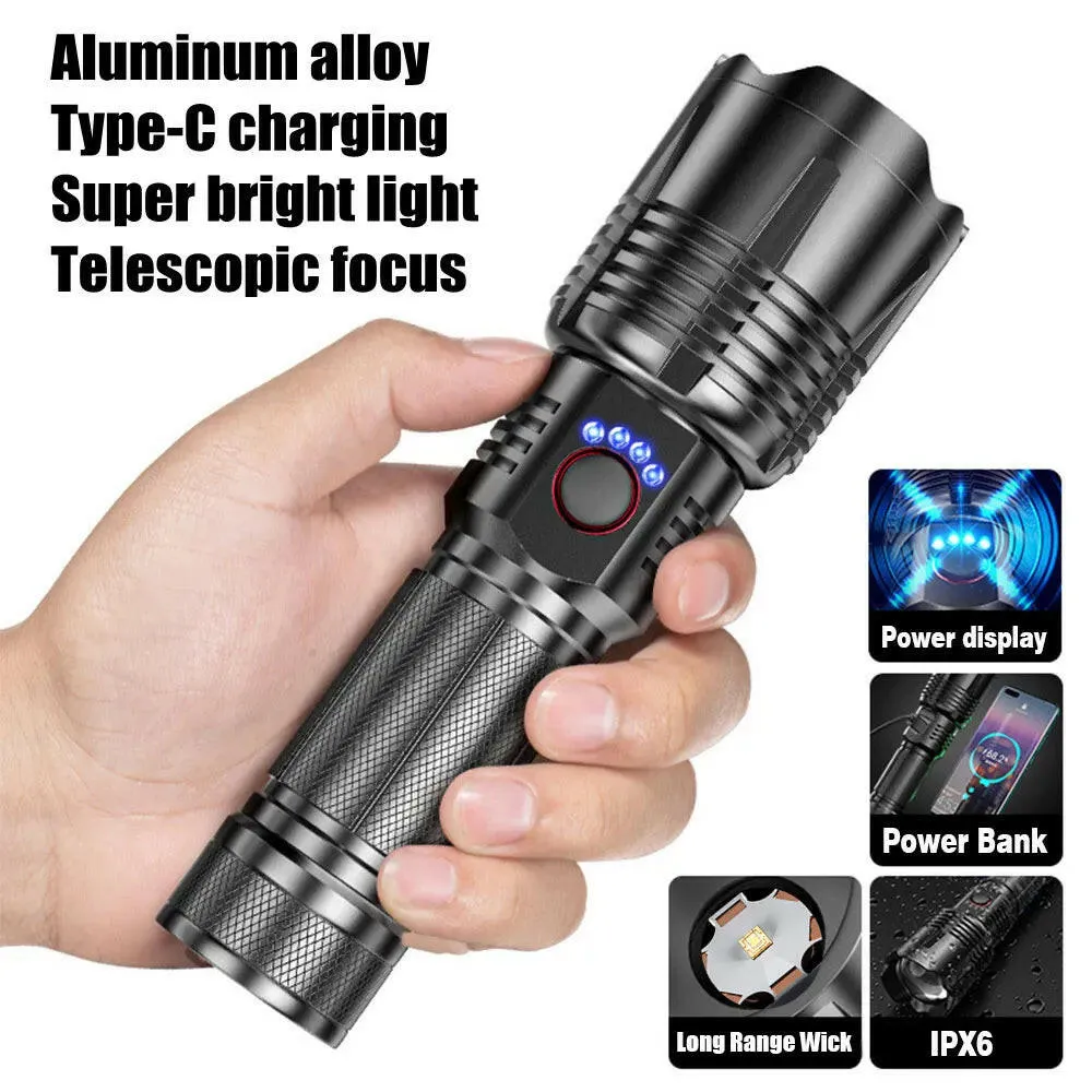 Most Powerful Long Range LED Flashlight High Power Tactical USB Rechargeable Torch Strong Light Hand Lantern for Camping,Hunting