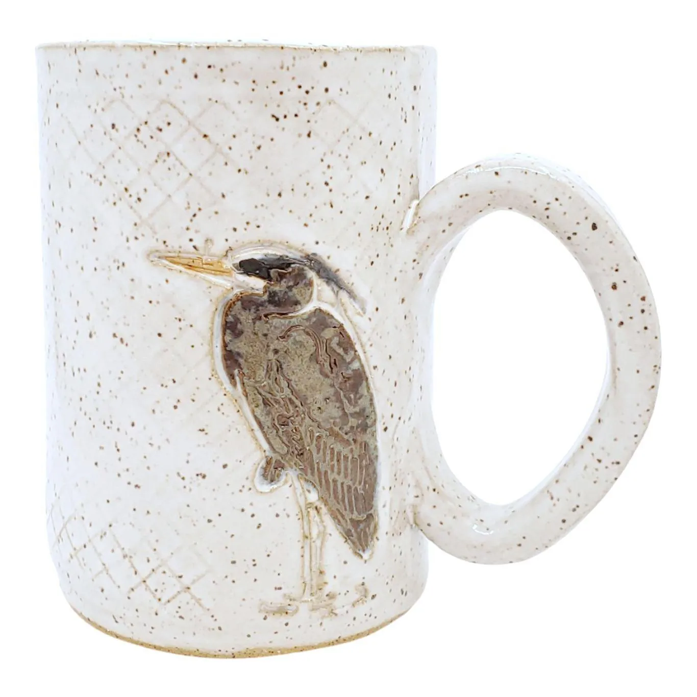 Mug - 16oz - Blue Heron White Ceramic Mug by White Squirrel Clayworks