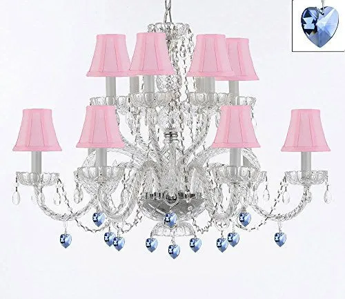 Murano Venetian Style All Empress Crystal (Tm) Chandelier With Blue Crystals And Shades - A46-B85/Sc/Pinkshades/385/6 6