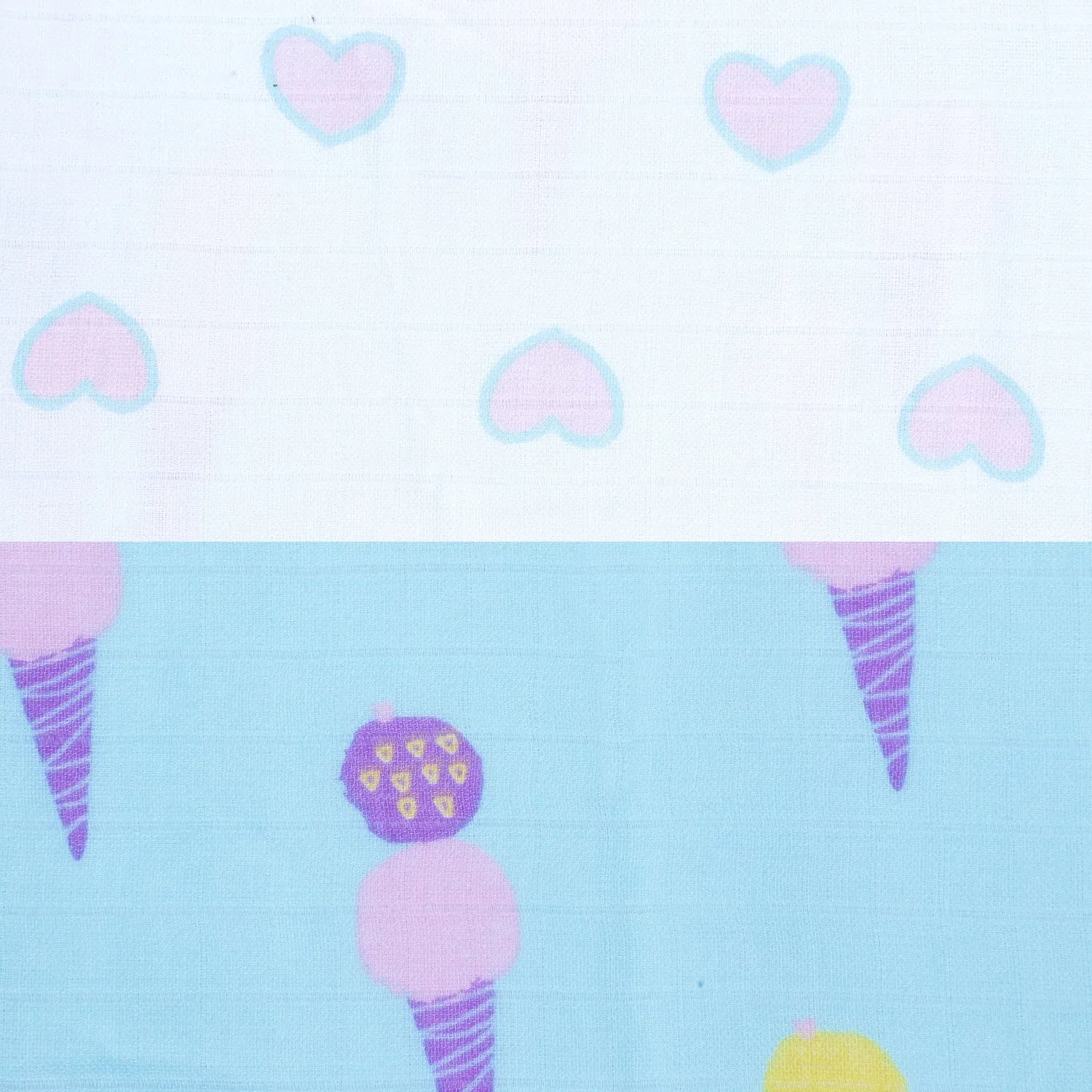 Muslin Blanket - 6 Layered - Heart/Ice-Cream Print