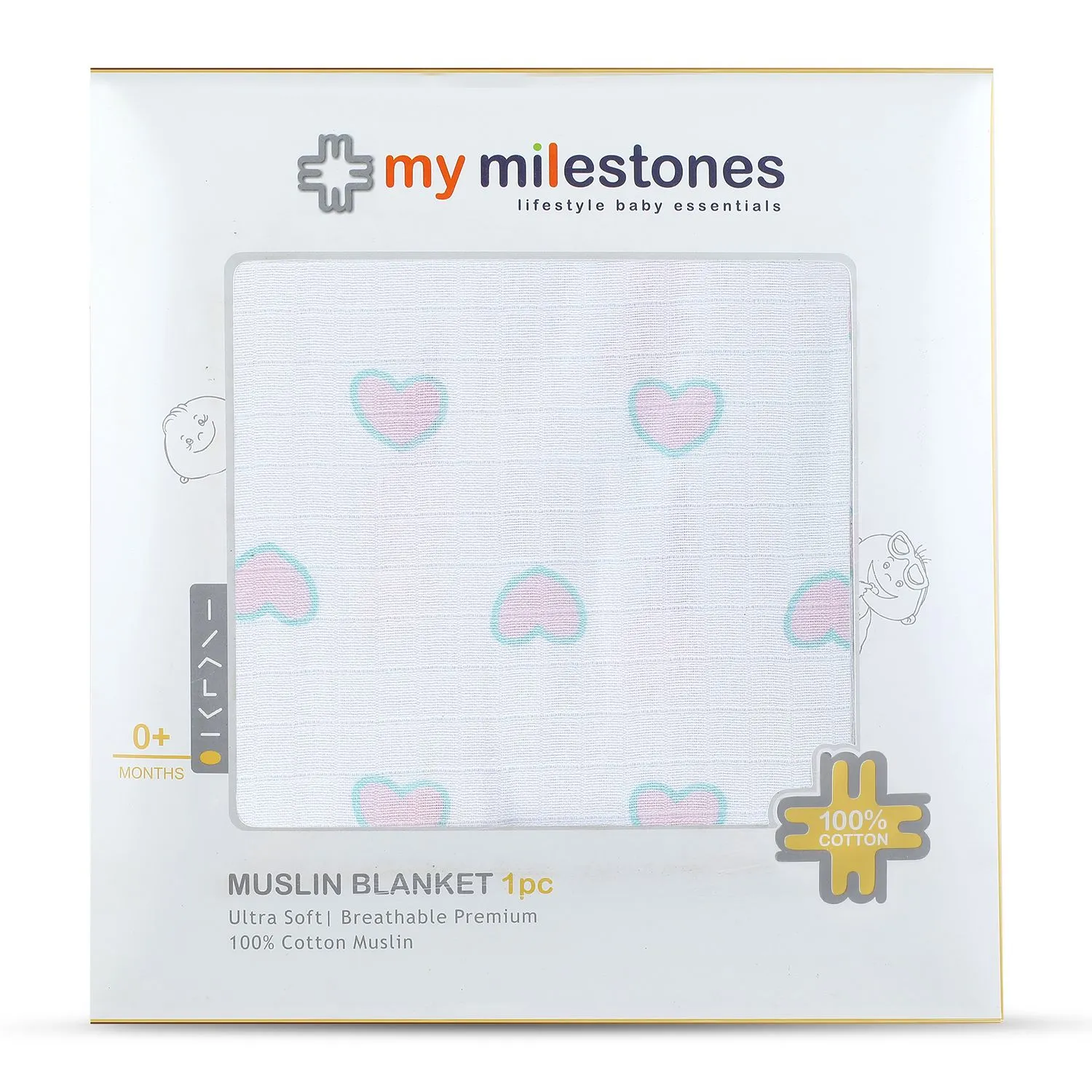 Muslin Blanket - 6 Layered - Heart/Ice-Cream Print