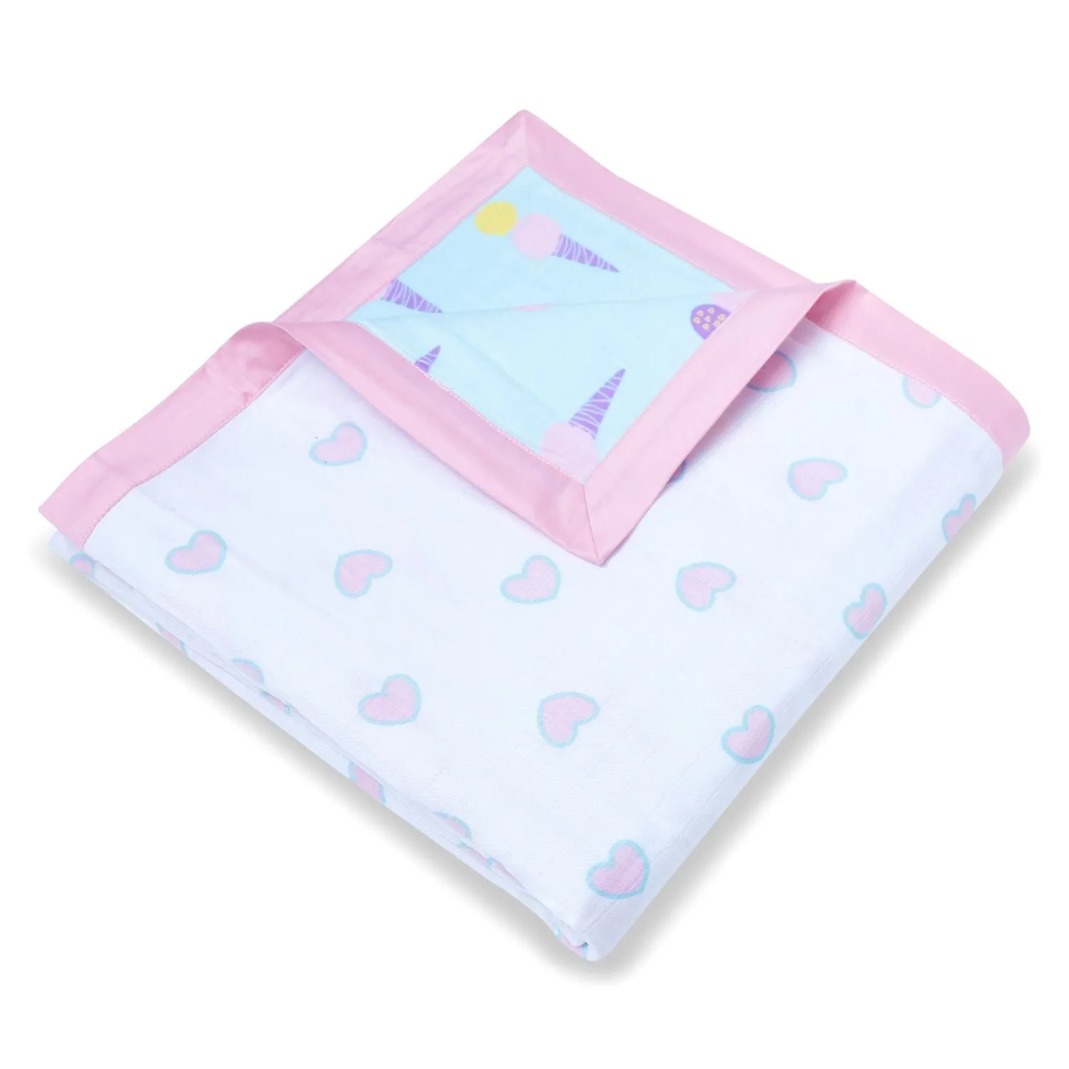 Muslin Blanket - 6 Layered - Heart/Ice-Cream Print