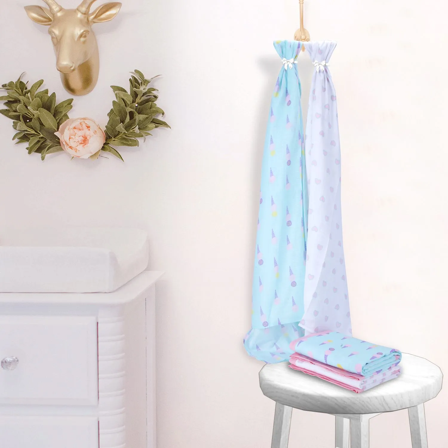 Muslin Blanket - 6 Layered - Heart/Ice-Cream Print