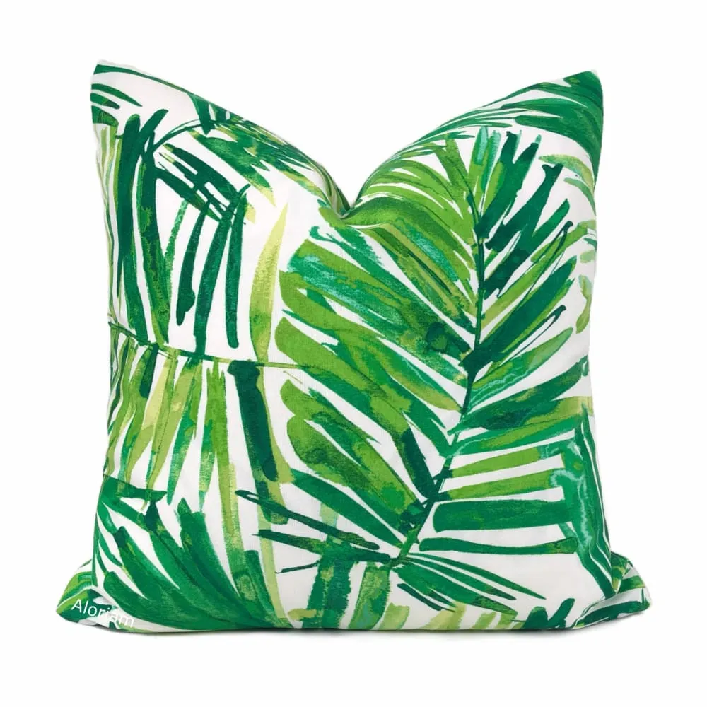 Nassau Green White Tropical Leaf Print Indoor Outdoor Pillow Cover