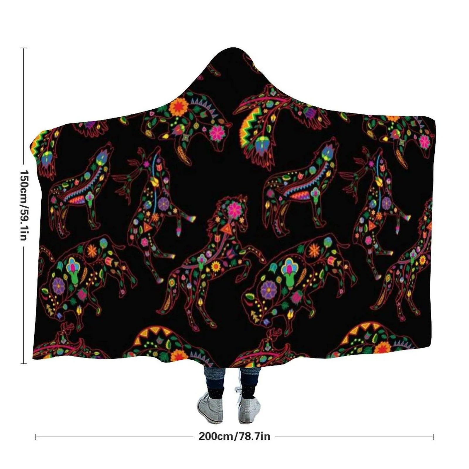 Neon Floral Animals Hooded Blanket