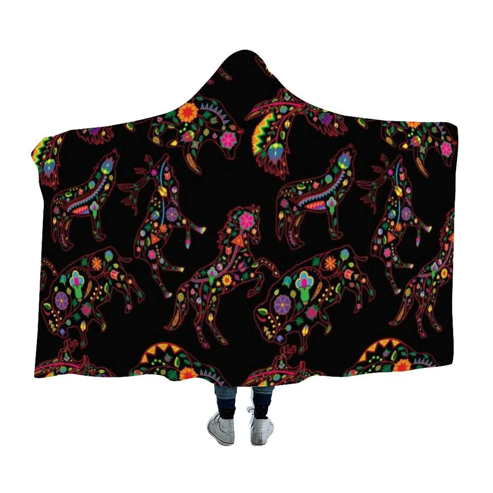 Neon Floral Animals Hooded Blanket